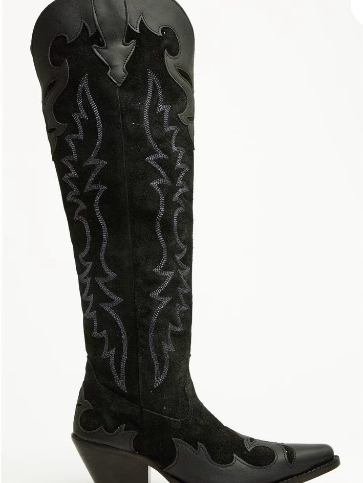 Dingo- Black Suede Over-The-Knee Western Boot.